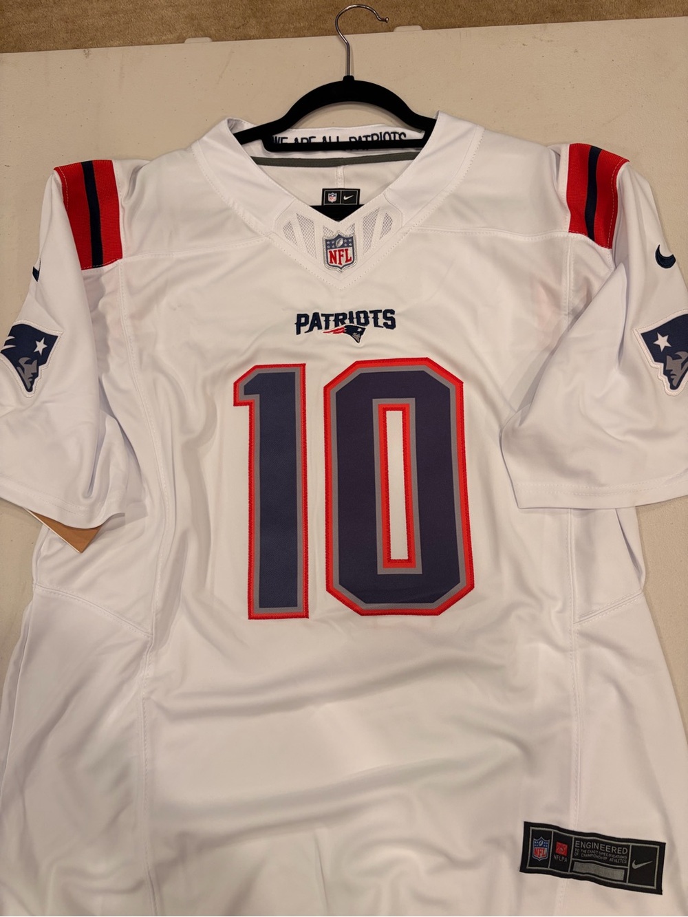 NFL Patriots White Youth Football Jersey with Navy & Red Accents #10